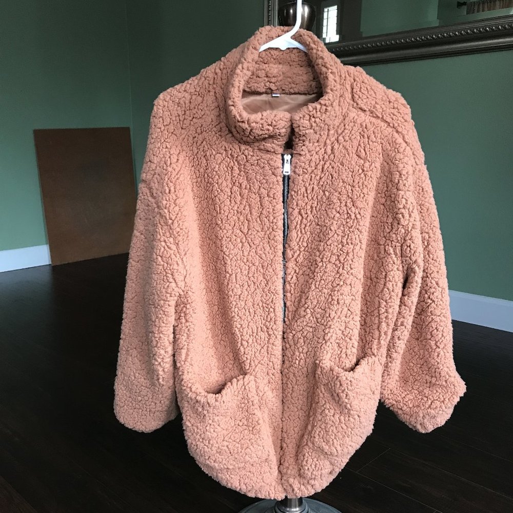 Shein Women's Drop Shoulder Zip Up Teddy Jacket